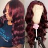Wholesale #99J Burgundy 13X6 Transparent Lace Front Wig Body Wave