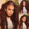 Wholesale Curly 13X4 Lace Frontal Wig 180% Density Reddish Brown Color